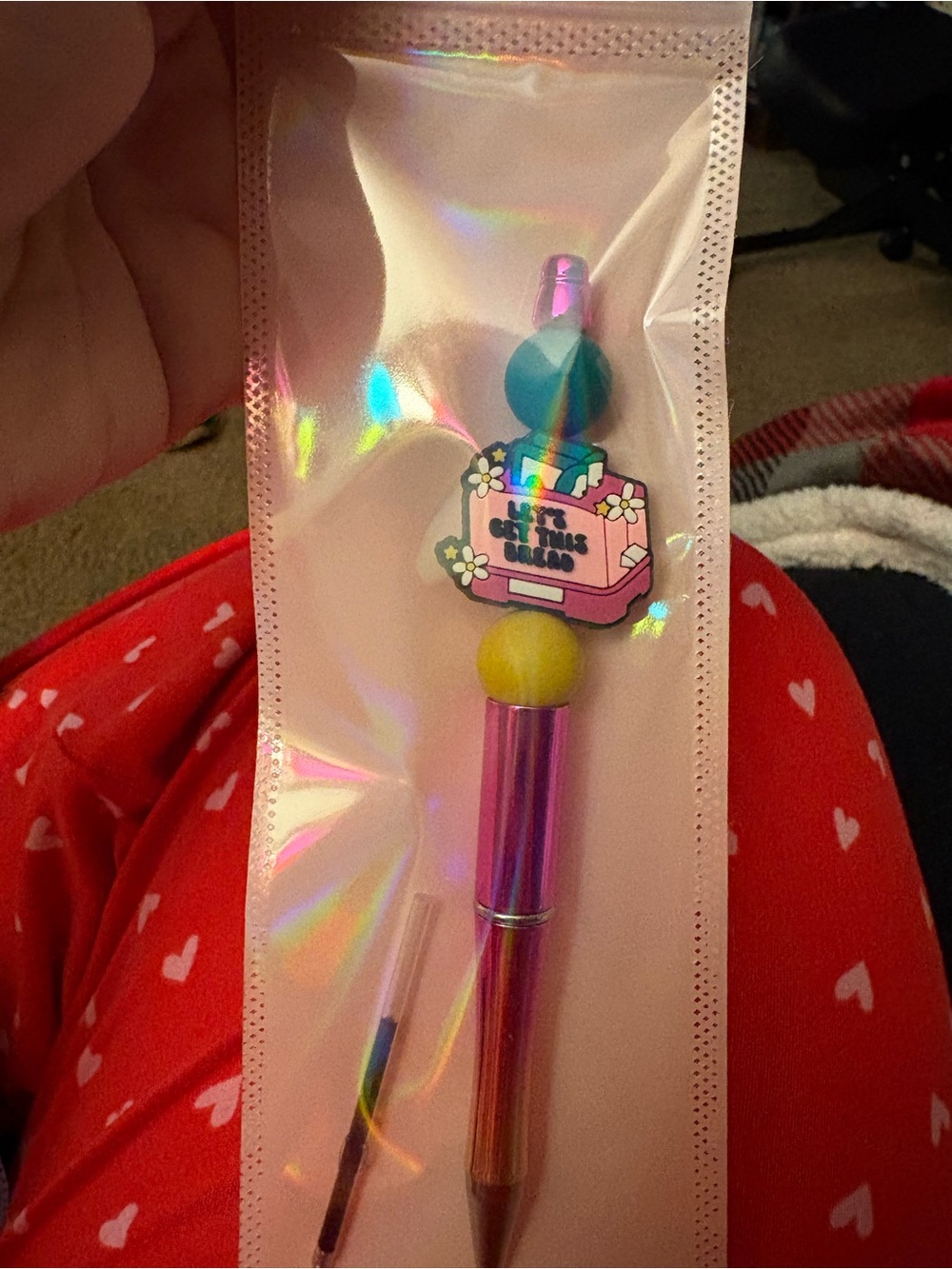 Kids Rainbow Metallic Pen with Blue and Yellow Beads